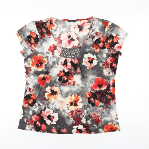 Roman Womens Multicoloured Floral Polyester Basic T-Shirt Size 14 Scoop Neck