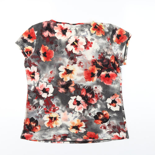 Roman Womens Multicoloured Floral Polyester Basic T-Shirt Size 14 Scoop Neck