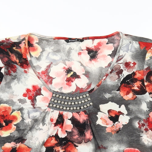 Roman Womens Multicoloured Floral Polyester Basic T-Shirt Size 14 Scoop Neck