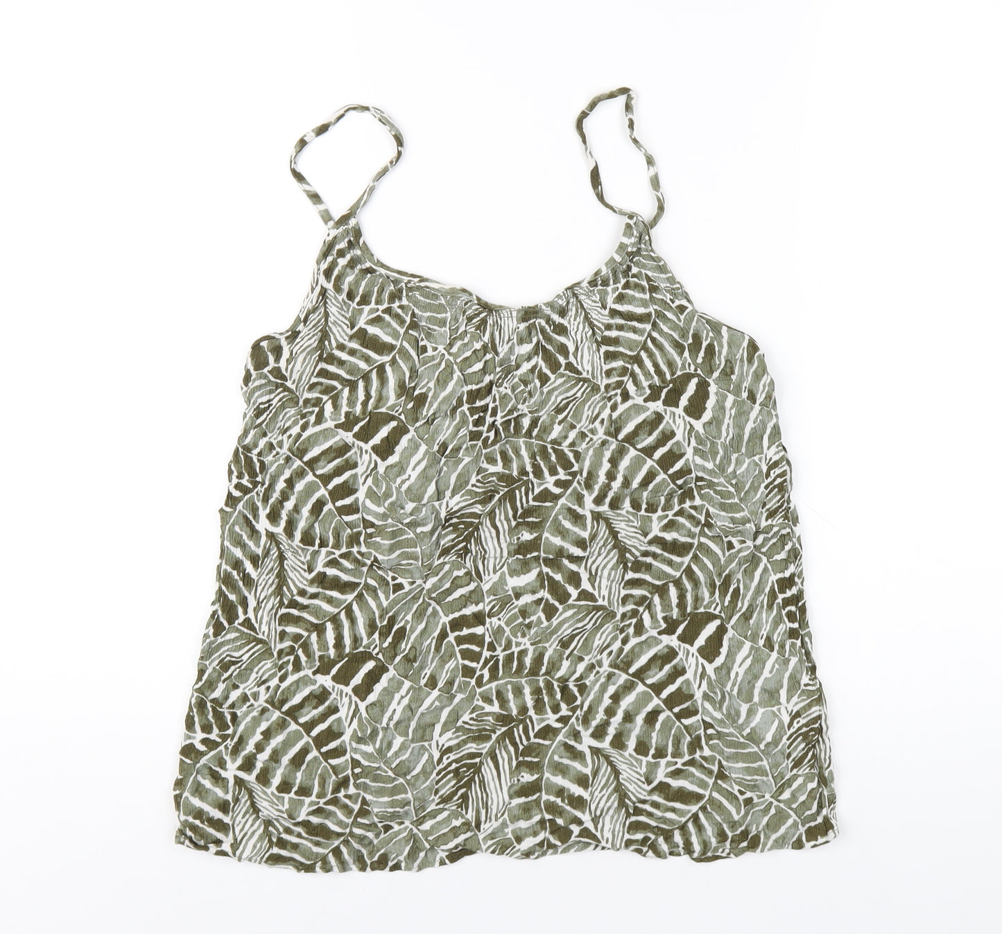 H&M Womens Green Geometric Viscose Camisole T-Shirt Size 14 Scoop Neck