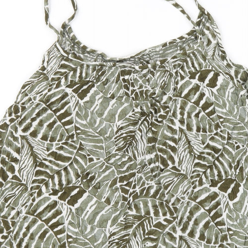 H&M Womens Green Geometric Viscose Camisole T-Shirt Size 14 Scoop Neck