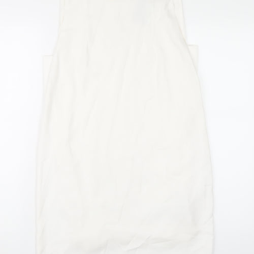 Zara Womens White Polyester A-Line Size S Round Neck Button