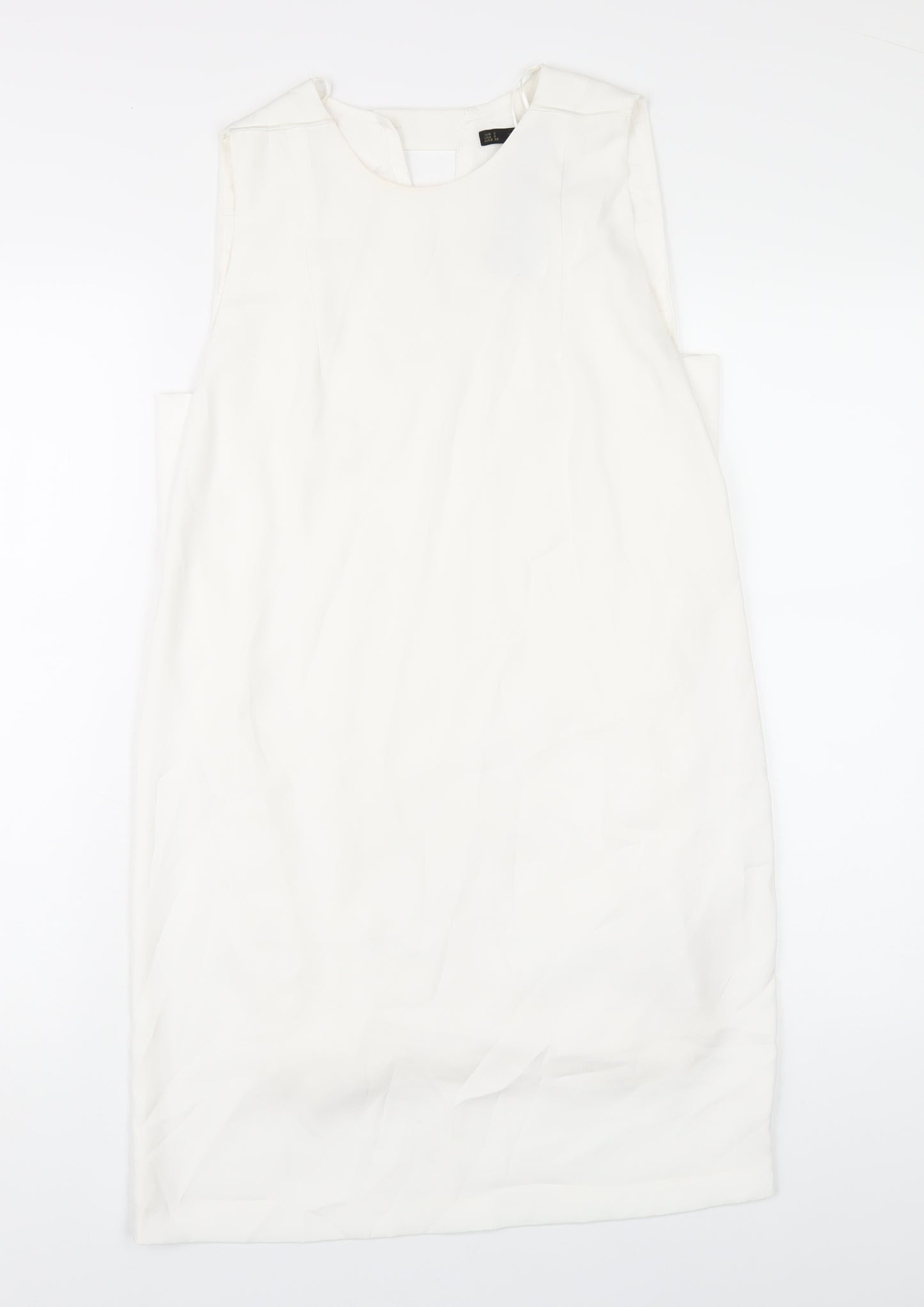 Zara Womens White Polyester A-Line Size S Round Neck Button