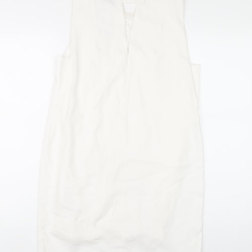 Zara Womens White Polyester A-Line Size S Round Neck Button
