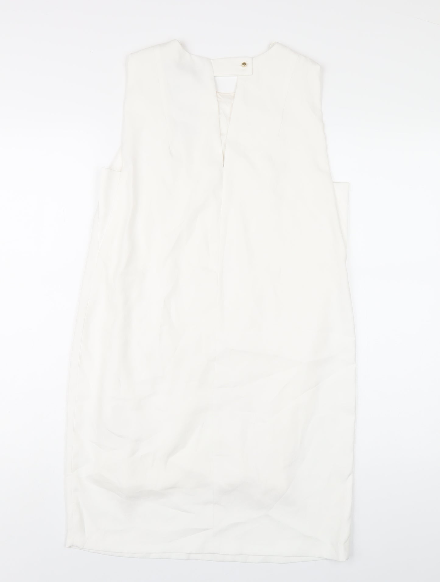 Zara Womens White Polyester A-Line Size S Round Neck Button