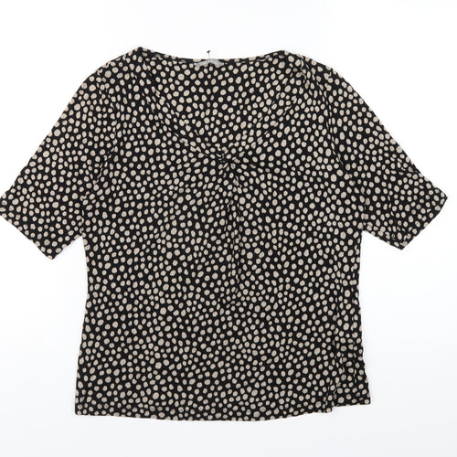 Marks and Spencer Womens Black Polka Dot Viscose Basic T-Shirt Size 14 V-Neck