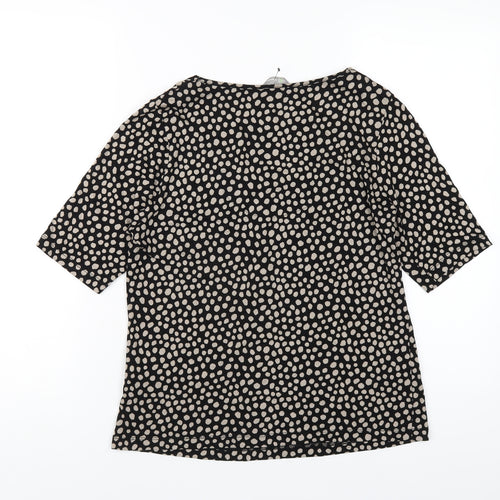 Marks and Spencer Womens Black Polka Dot Viscose Basic T-Shirt Size 14 V-Neck