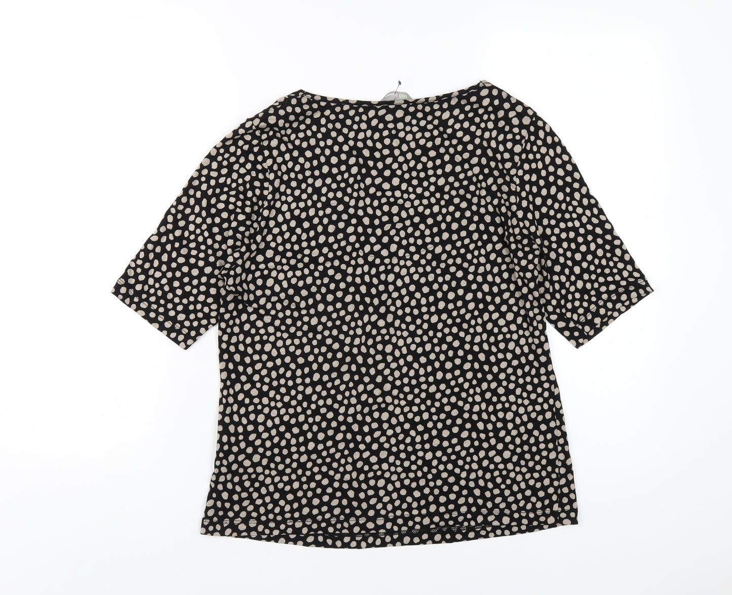 Marks and Spencer Womens Black Polka Dot Viscose Basic T-Shirt Size 14 V-Neck