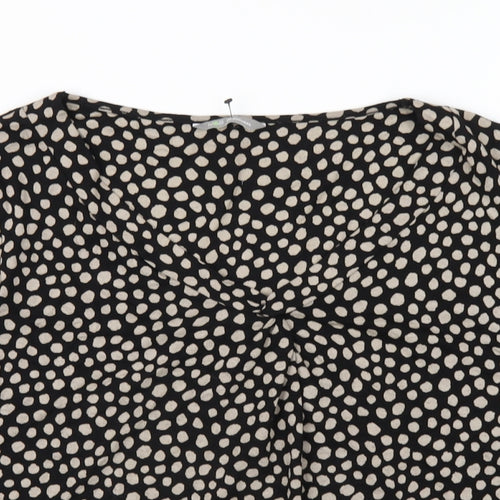 Marks and Spencer Womens Black Polka Dot Viscose Basic T-Shirt Size 14 V-Neck