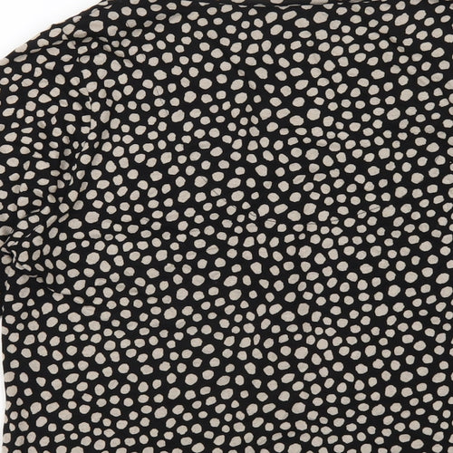 Marks and Spencer Womens Black Polka Dot Viscose Basic T-Shirt Size 14 V-Neck