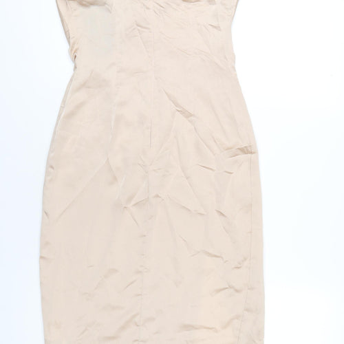 PRETTYLITTLETHING Womens Beige Polyester Bodycon Size 8 Cowl Neck Zip
