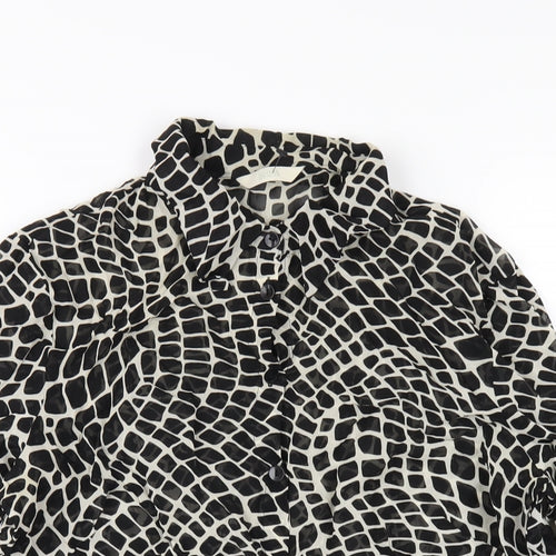 Marks and Spencer Womens Black Geometric Viscose Basic Button-Up Size 12 Collared