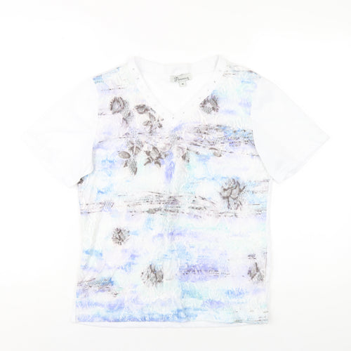 Paramour Womens White Polyester Basic T-Shirt Size M V-Neck - Studded Neckline
