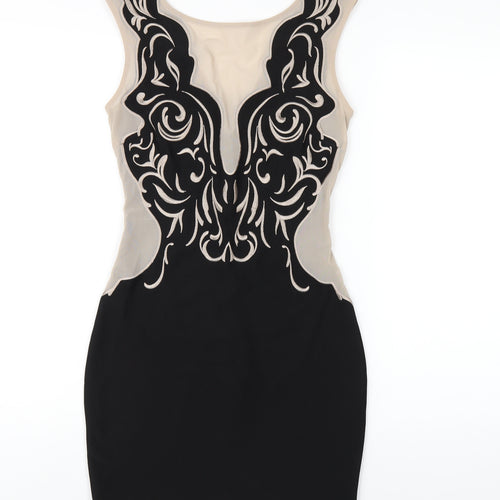 Lipsy Womens Black Polyester Bodycon Size 8 Boat Neck Zip