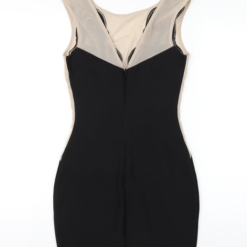 Lipsy Womens Black Polyester Bodycon Size 8 Boat Neck Zip