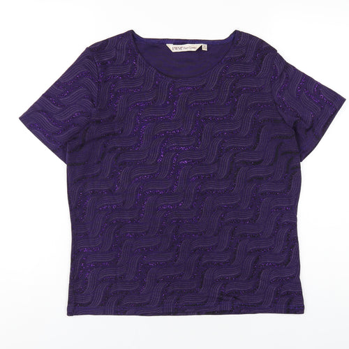 EWM Womens Purple Geometric Polyester Basic T-Shirt Size 14 Round Neck