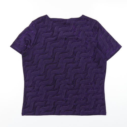 EWM Womens Purple Geometric Polyester Basic T-Shirt Size 14 Round Neck