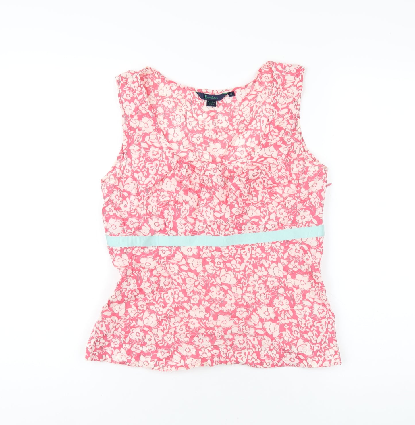 Boden Womens Pink Geometric Cotton Basic Tank Size 12 Scoop Neck