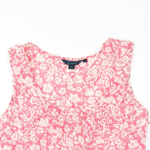 Boden Womens Pink Geometric Cotton Basic Tank Size 12 Scoop Neck