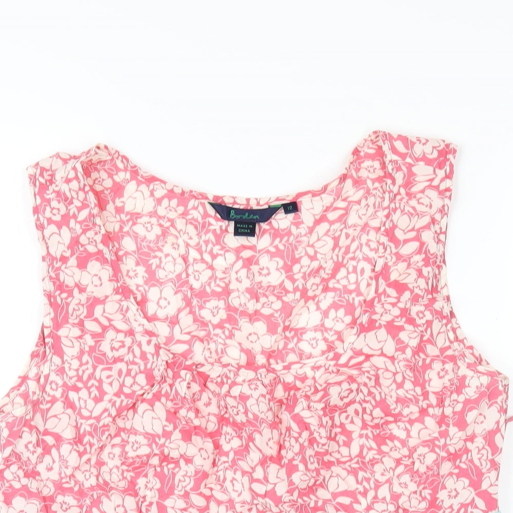 Boden Womens Pink Geometric Cotton Basic Tank Size 12 Scoop Neck