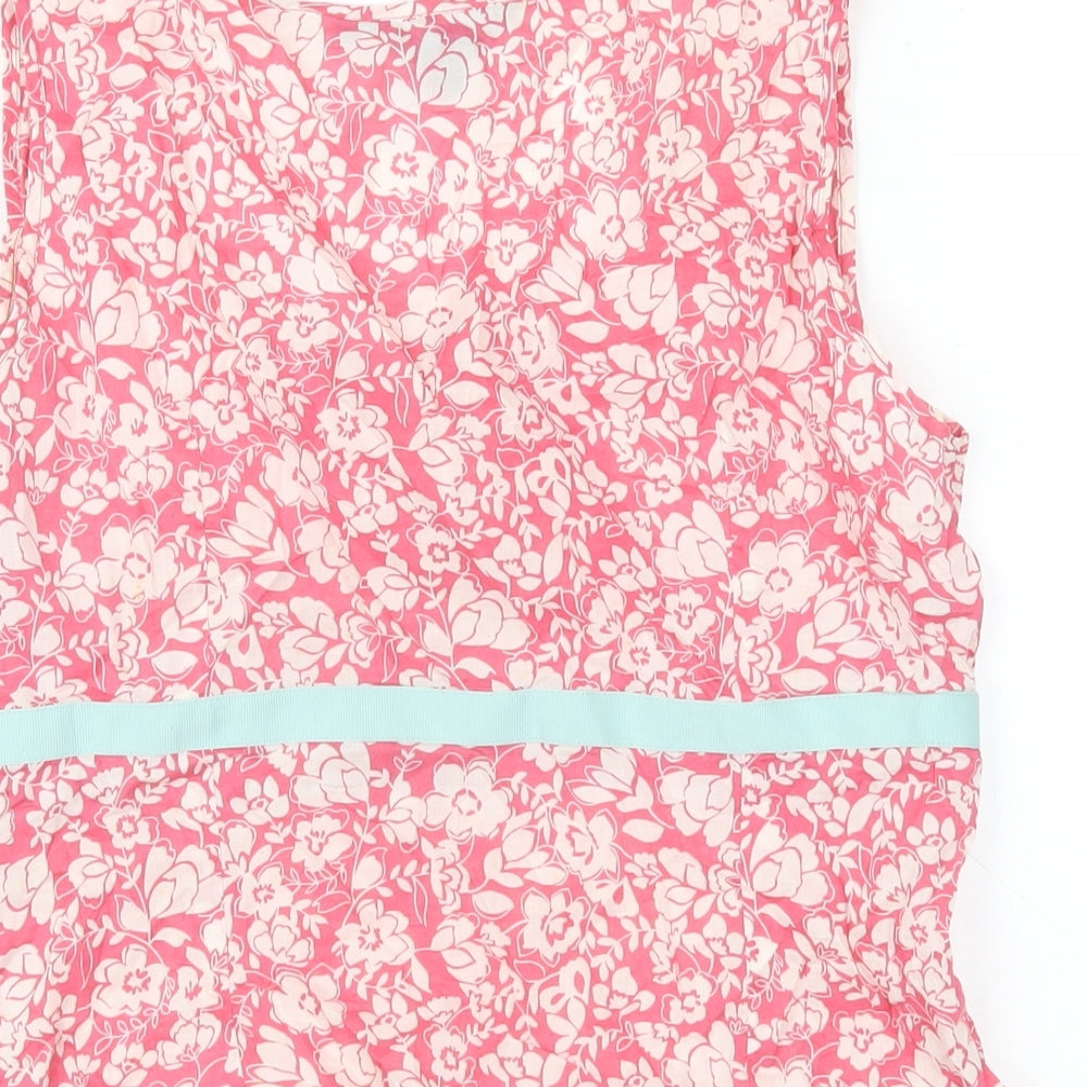Boden Womens Pink Geometric Cotton Basic Tank Size 12 Scoop Neck