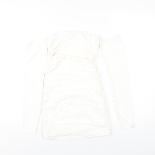 Femme Luxe Womens White Polyester Bodycon Size 6 Off the Shoulder Pullover