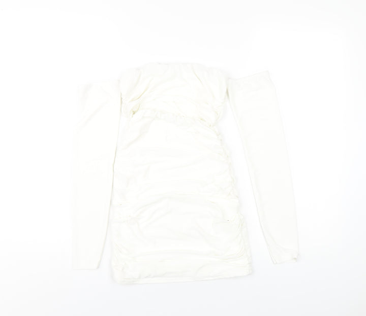 Femme Luxe Womens White Polyester Bodycon Size 6 Off the Shoulder Pullover
