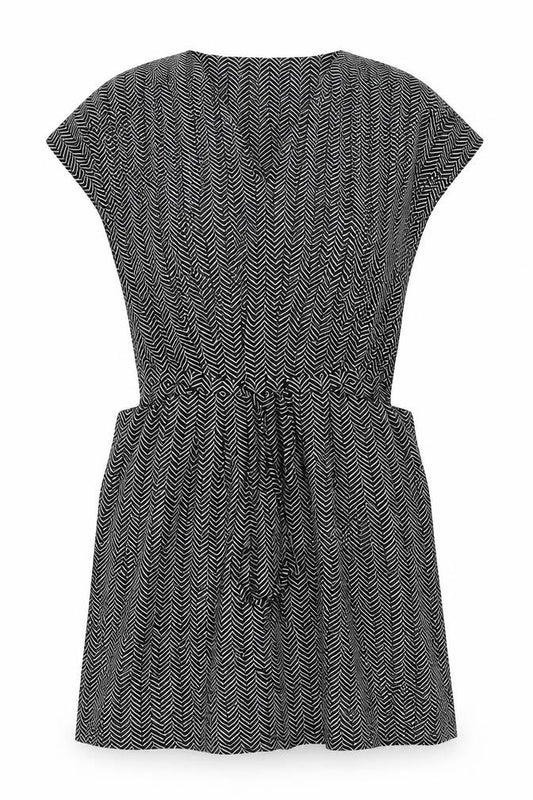 Front view of Next women’s black chevron viscose a-line, size UK 12, v-neck pullover
