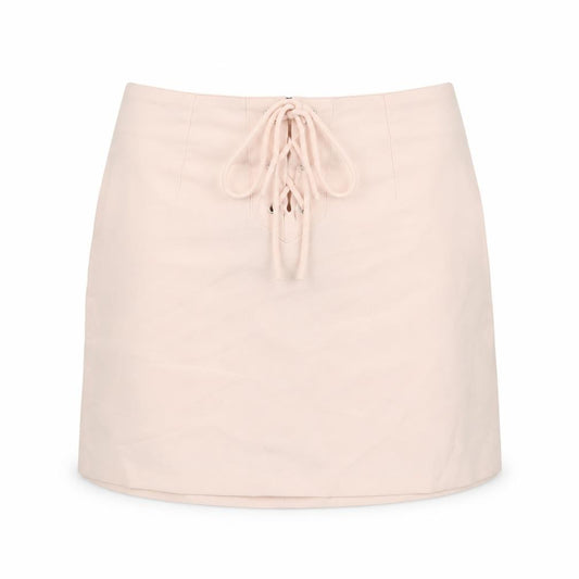 Front view of Missguided women’s pink polyester a-line skirt, size UK 8, zip