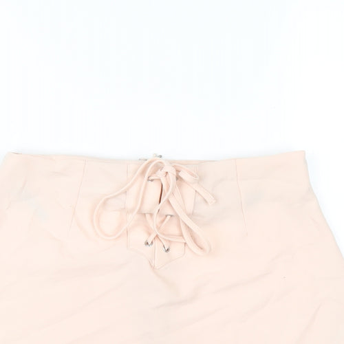 Missguided Womens Pink Polyester A-Line Skirt Size 8 Zip