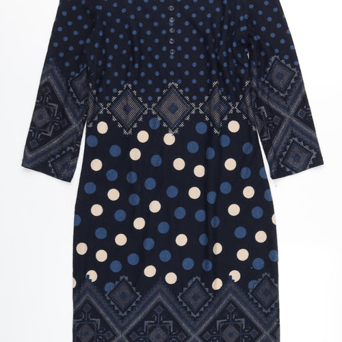 Roman Womens Blue Geometric Polyester A-Line Size 12 Scoop Neck Pullover