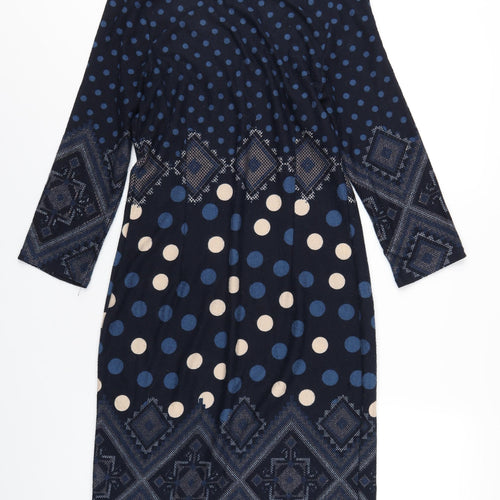 Roman Womens Blue Geometric Polyester A-Line Size 12 Scoop Neck Pullover