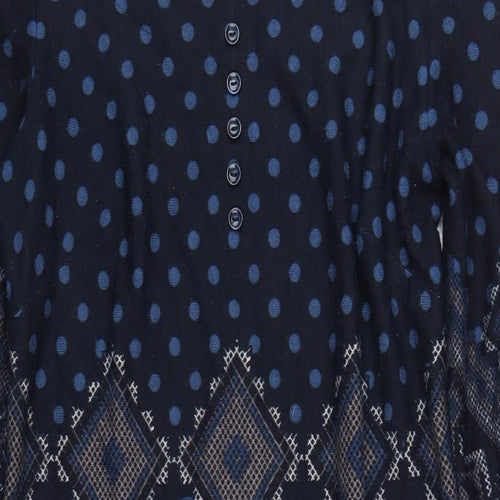 Roman Womens Blue Geometric Polyester A-Line Size 12 Scoop Neck Pullover