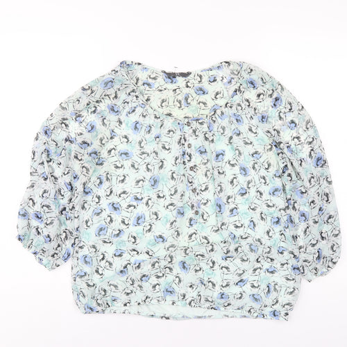 BHS Womens Green Floral Polyester Basic Blouse Size 14 Scoop Neck
