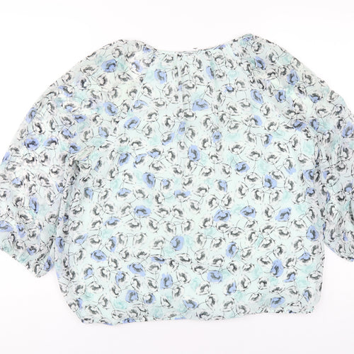 BHS Womens Green Floral Polyester Basic Blouse Size 14 Scoop Neck