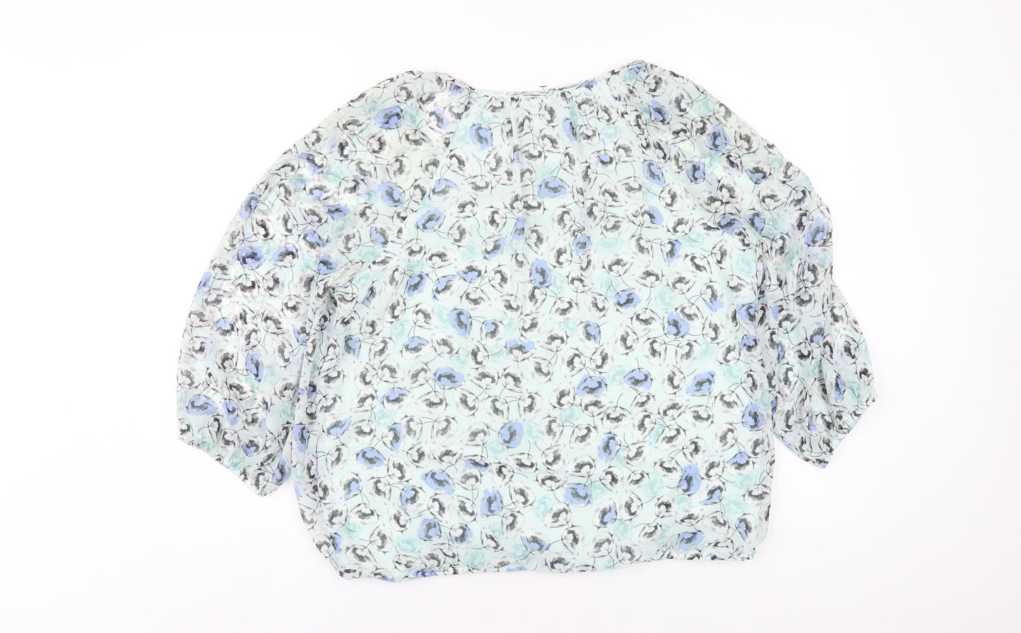 BHS Womens Green Floral Polyester Basic Blouse Size 14 Scoop Neck