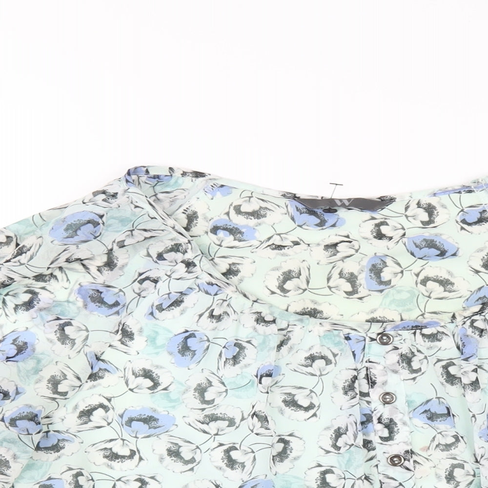 BHS Womens Green Floral Polyester Basic Blouse Size 14 Scoop Neck