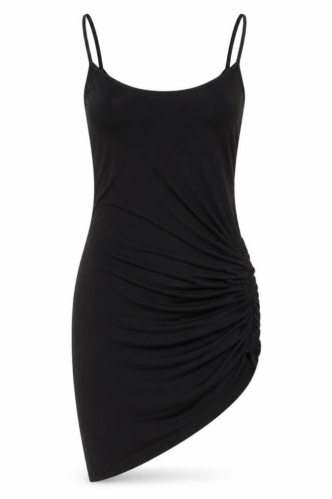 Front view of PRETTYLITTLETHING women’s black polyester bodycon, size UK 8, scoop neck pullover