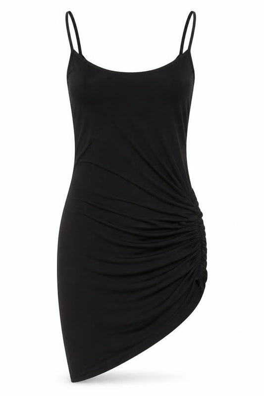 Front view of PRETTYLITTLETHING women’s black polyester bodycon, size UK 8, scoop neck pullover