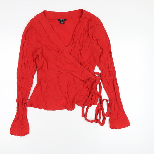 Monki Womens Red Viscose Wrap T-Shirt Size S V-Neck