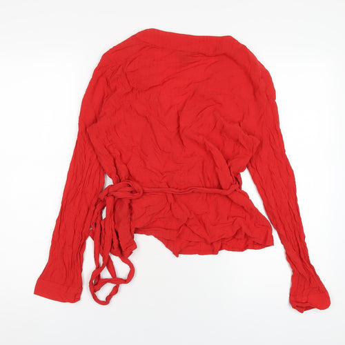 Monki Womens Red Viscose Wrap T-Shirt Size S V-Neck