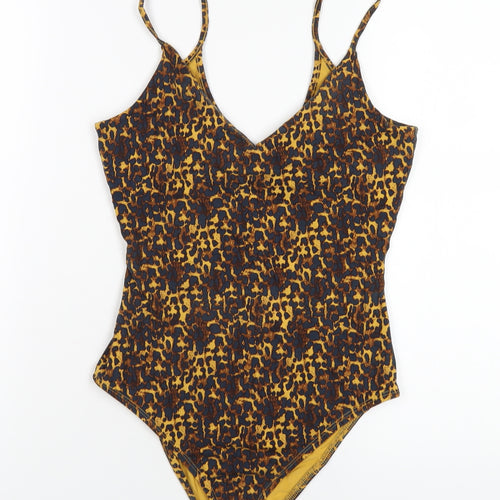 River Island Womens Brown Animal Print Cotton Bodysuit One-Piece Size 10 Snap