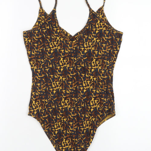 River Island Womens Brown Animal Print Cotton Bodysuit One-Piece Size 10 Snap