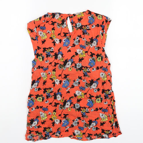 Oasis Womens Orange Geometric Viscose Basic T-Shirt Size 10 Round Neck