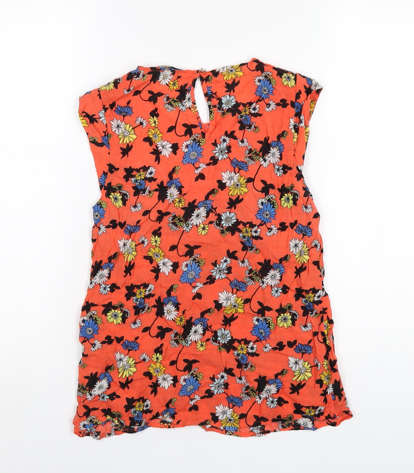 Oasis Womens Orange Geometric Viscose Basic T-Shirt Size 10 Round Neck