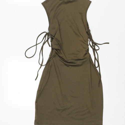 PRETTYLITTLETHING Womens Green Polyester Mini Size 8 Mock Neck Pullover - Lace Up Sides