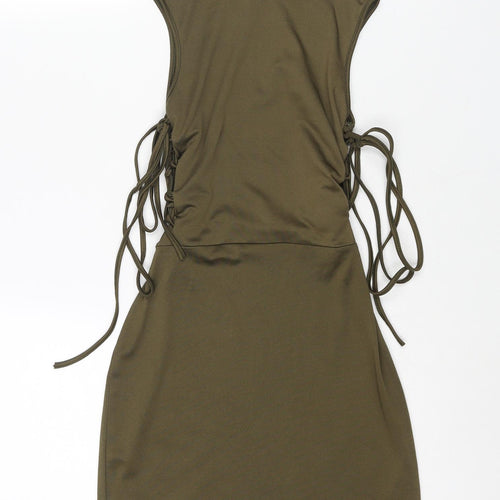 PRETTYLITTLETHING Womens Green Polyester Mini Size 8 Mock Neck Pullover - Lace Up Sides