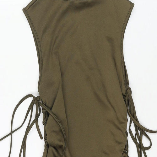 PRETTYLITTLETHING Womens Green Polyester Mini Size 8 Mock Neck Pullover - Lace Up Sides