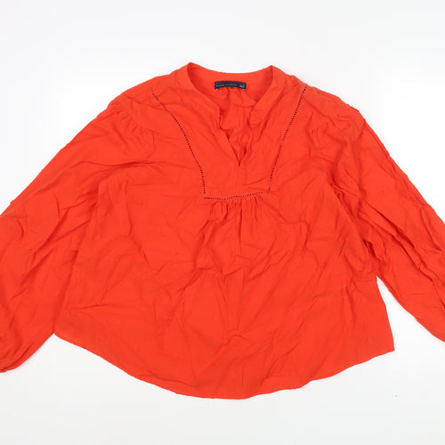 Marks and Spencer Womens Red Polka Dot Cotton Basic Blouse Size 8 V-Neck