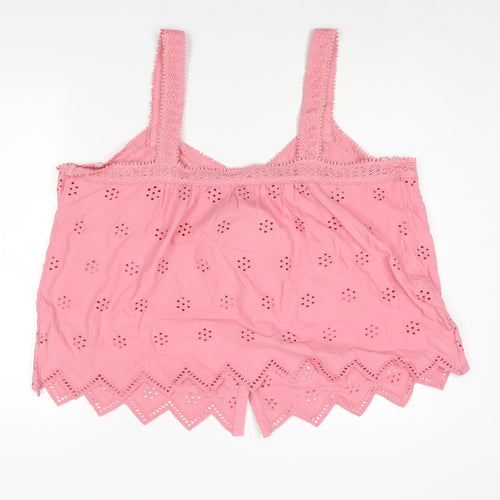 Marks and Spencer Womens Pink Cotton Camisole Blouse Size 24 Sweetheart - Lace Trim